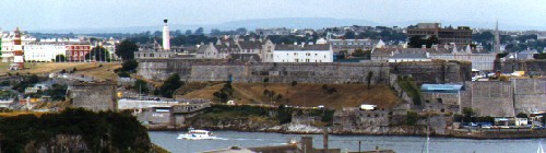 Lighthouse & Mountbatten Tower to the left, the Citadel, Plymouth Fort and Fisher's Nose Blockhouse ahead.
