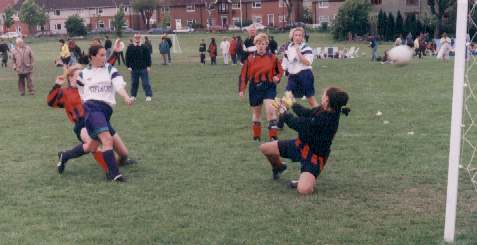 Dino shoots towards goal