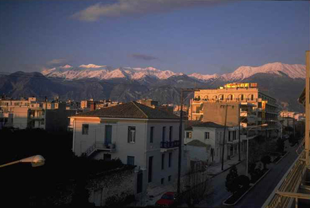 Sparta town centre and mount Taygetus