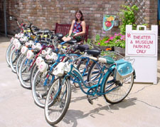 Laurie and line of
bikes