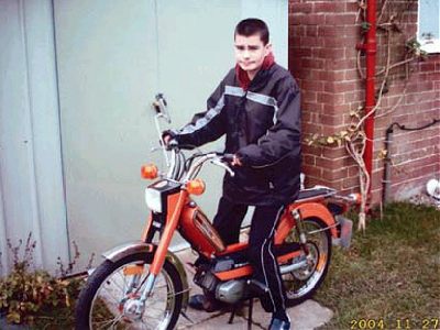 Stuart on his Peugeot moped