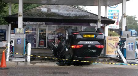 The upturned car