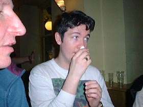 Jonno's nose and Bobby with an unknown substance going up his nose.