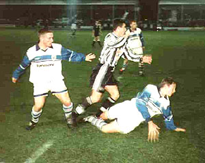 Wey hey a bit of action as someone falls over again.