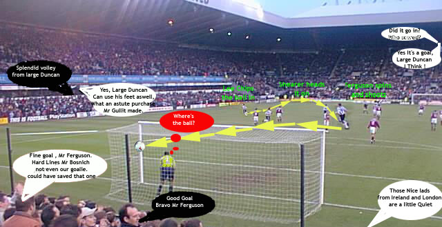 Large Duncans brilliant volley, brings the first goal