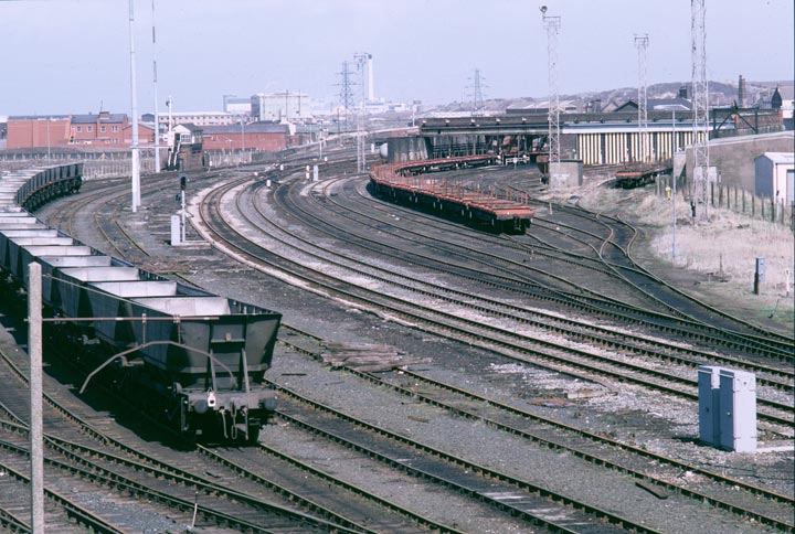 Workington goods-yard and loco-shed from the Burmah Road-Bridge.