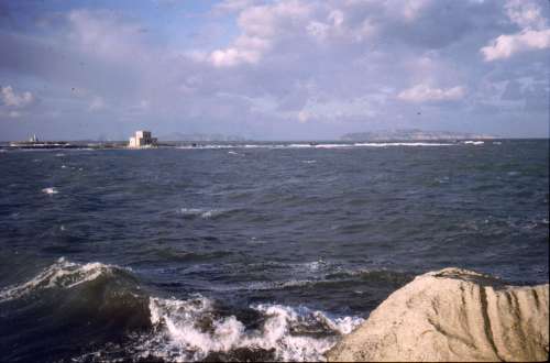 View from Trapani to Torre d' Isigny and the Egadi Islands