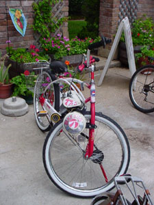 TAS on red and white bike