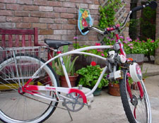 TAS on red and white bike