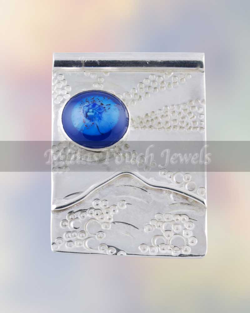 Sterling Silver and handmade glass bead depicting Conwy mountain with rising moon
