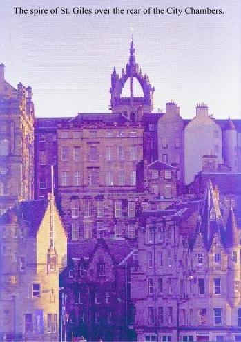 The spire of St. Giles over the rear of the City Chambers, seen from the North.