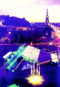 Princes Street at night from the Balmoral Hotel.