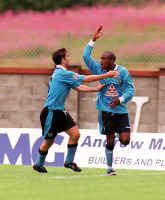 Junior Mendes celebrates a hat trick v Airdrie