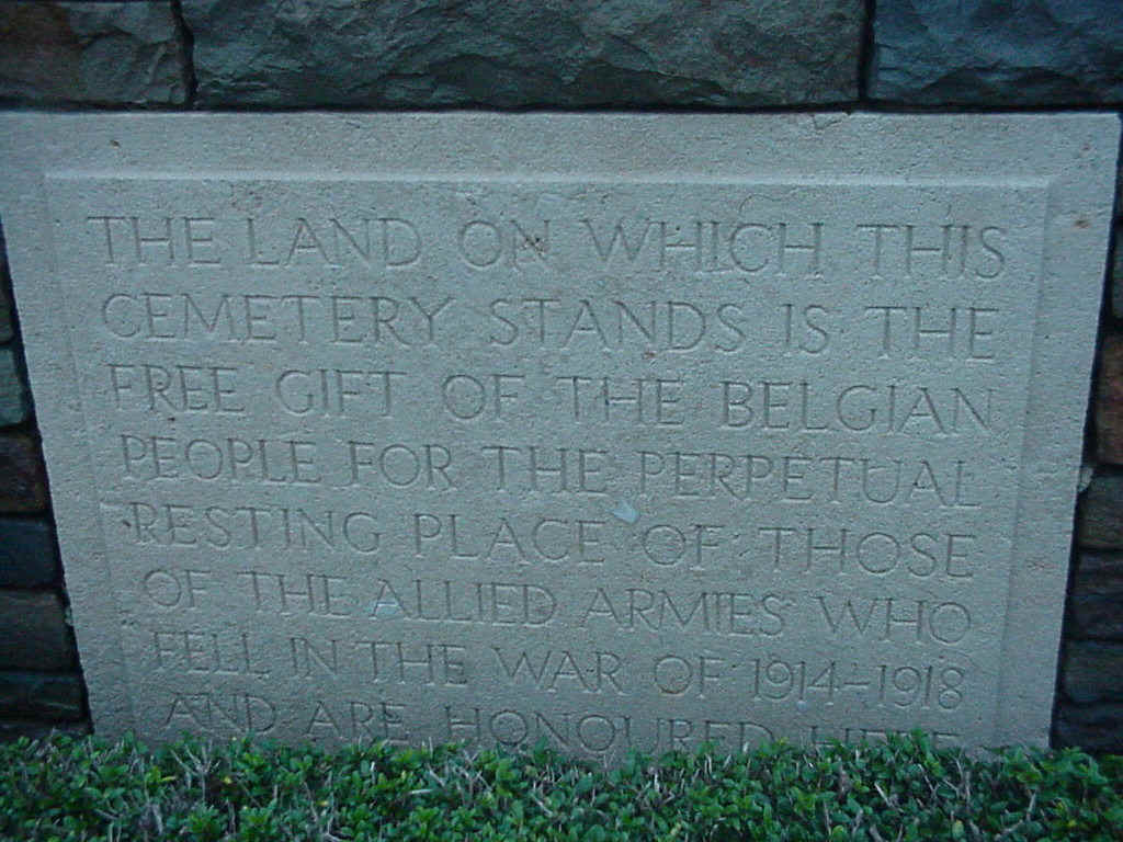 Plaque outside Bedford House Bristish Cemetery