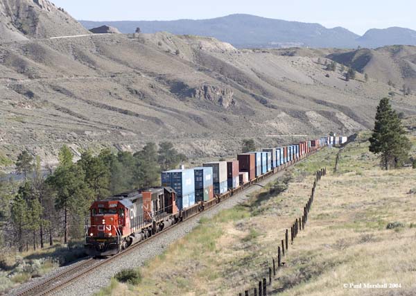 CN SD40-2 #5379 + #5222 eastbound at Ashcroft - August 2004