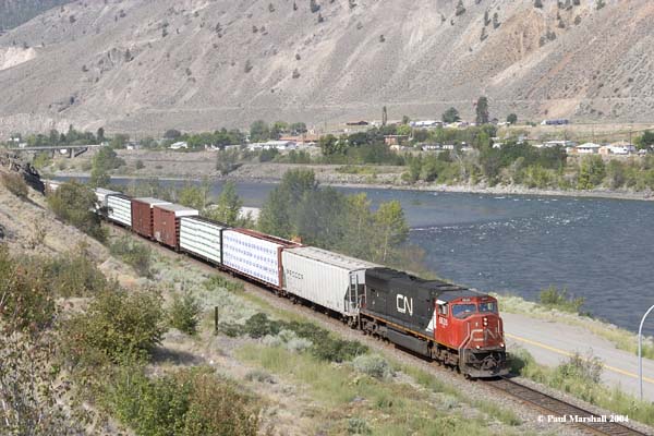 CN SD75 #5635 eastbound at Spences Bridge - August 2004