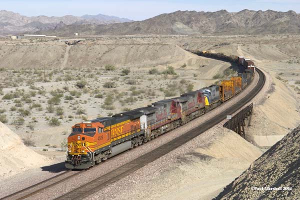 BNSF #4509 + #601 + #649 + CSX #8773 Park Moabi, Needles - May 2004