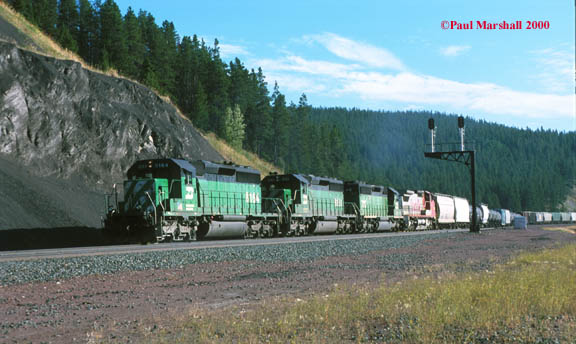 BN SD40-2 #8164 at Marias Pass Summit - August 2000