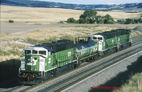 Crawford Hill helpers BN SD60M's #9229 + #9217 + #9234 returning to Crawford - Sept 2002