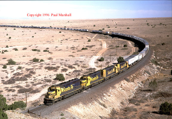 SD45-2 approaching Bridge 1 Abo Canyon April 1996