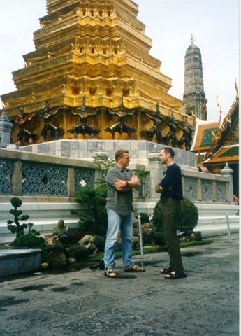 Harv and Chris discussing the temples of Thailand