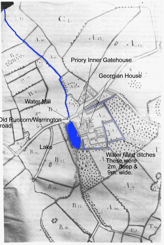 From the 1750's estate map of Norton Priory