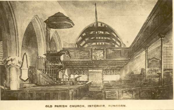 sketch of interior of the old Mediaeval Runcorn church