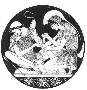 Achilles bandaging the wounded Patroclus by the Sosias Painter