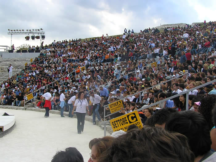 A section of the packed audience for Antigone in Syracuse, an hour before the performance