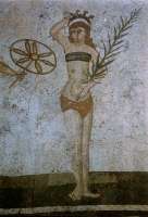 Bikini girl mosiac in Roman villa at Casale