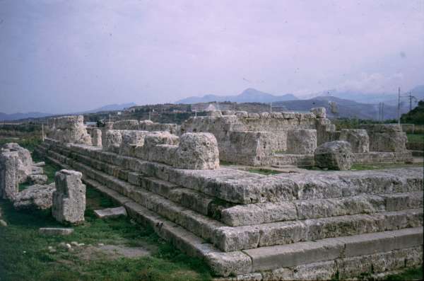 The Temple of Nike at Himera, with the Madonie mountains in the background.