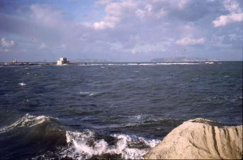 View from Trapani to Torre d' Isigny and the Egadi Islands