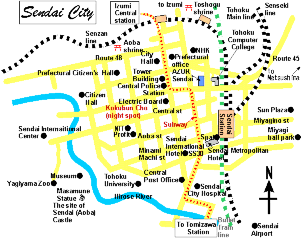A map of Sendai City.