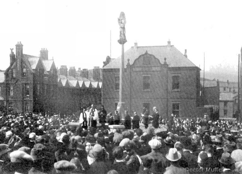 A view of the Cenotaph in Millom about 1920 looking north as the first wreaths were laid