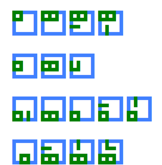 display of 16 abstract emoji glyphs