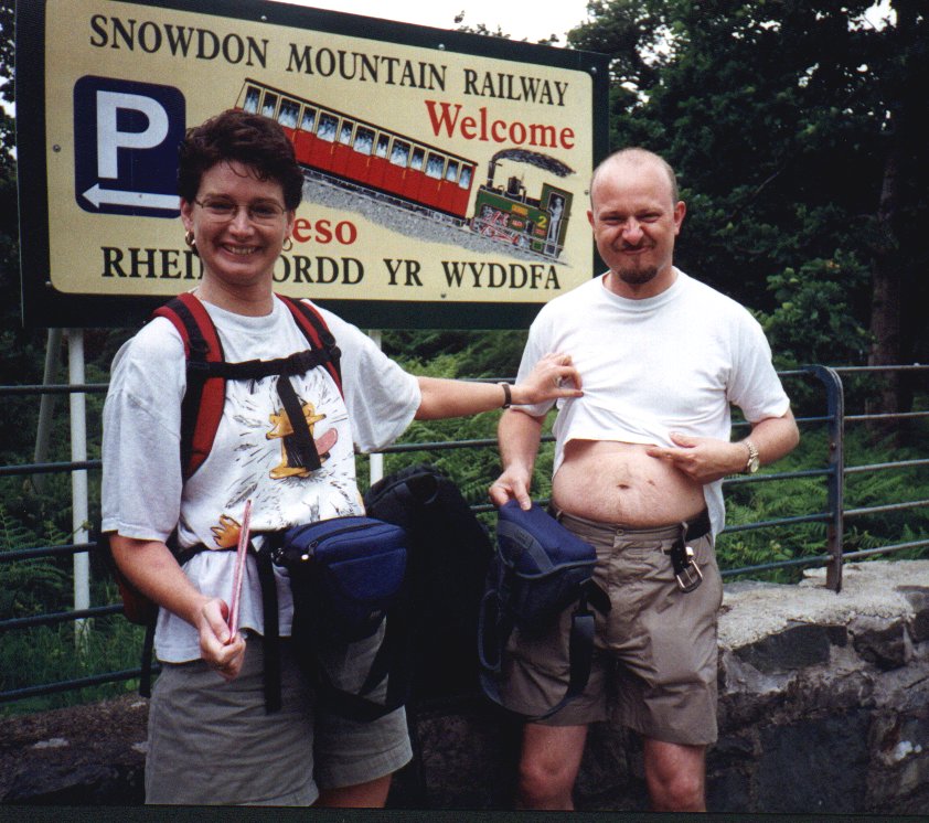 Julie and Russ at the bottom of Snowdon, Wales, June 99