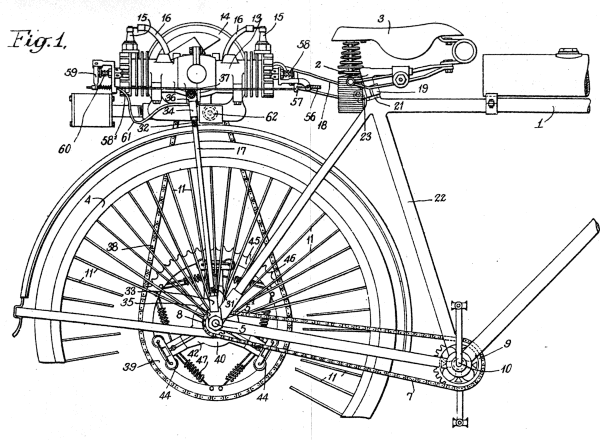 A patent drawing of the Johnson cyclemotor