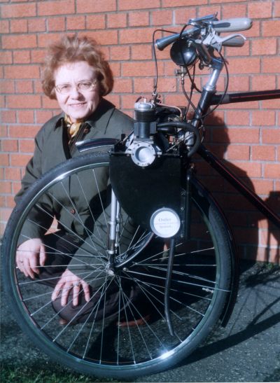 Jean Lord with one of her father's cyclemotors