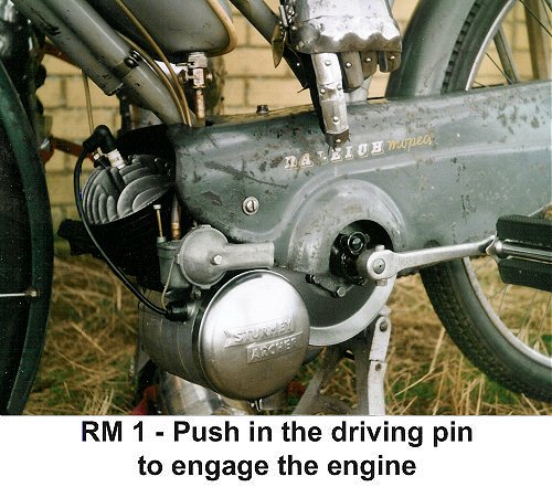 Raleigh RM1 - push in the driving pin to engage the engine