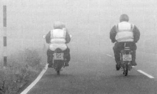 The Yamaha and Simson head into the mist