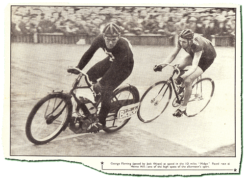 Jack Wyatt rides the 'Midge', pacing George Fleming at Herne Hill on Good Friday 1939