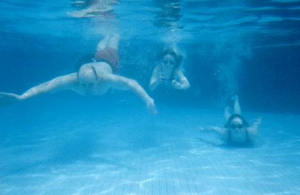 Dad, Mels and Rebecca cool off.