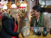 Sitting at our coffee table discussing a selection of Troika pottery