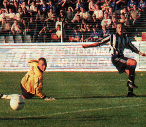 Coppinger hits the post early on but scores a penalty later in the game.