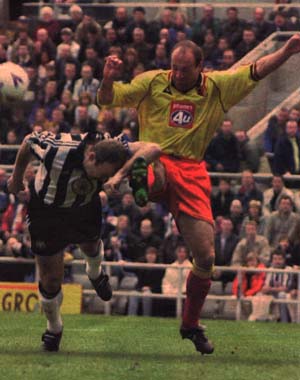 Steve Palmer beats aone ofthe lesser known Newcastle players