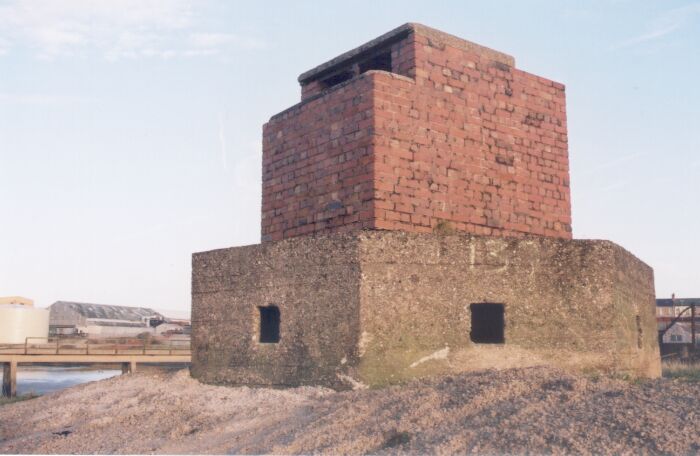 Barrow Dock pill-box with observation tower on top.