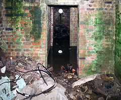 Inside the lookout hatch, towards the annexe and engine-room.