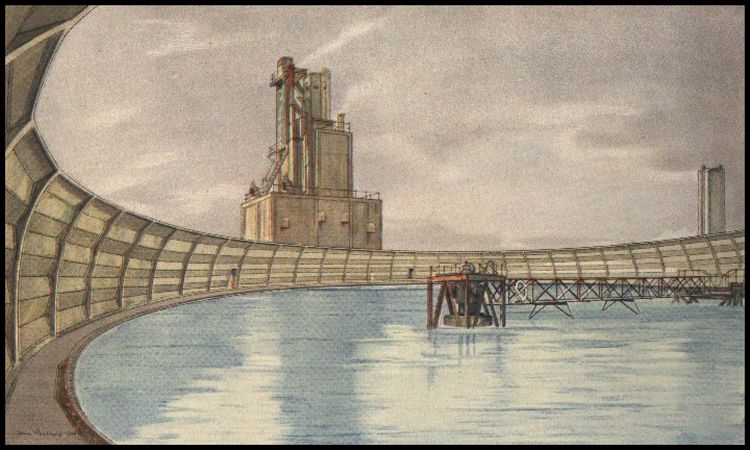 Harrington Magnesite Plant settling tank.  A sketch by Henry Rushbury R. A.