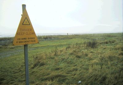 UXB sign on Mawbray Beach, 1982