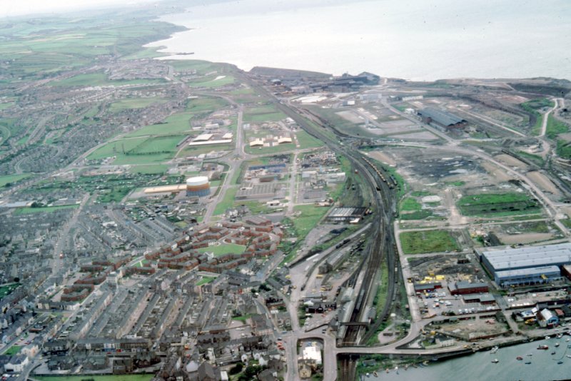 An aerial view of the west of Workington, 1984.